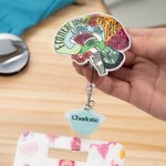 Personalized Anatomical Heart Brain Lungs Retractable Badge Reel with Name Charm and Badge Buddy Gift for Nurse Doctor Medical Student