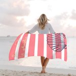 Personalised Seahorse Shell Anchor Super Absorbent Quick Dry Classic Stripe Beach Towel with Name Summer Holiday Party Gift for Family Friends