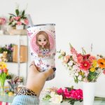 Personalized Pink Cartoon Girl Floral Butterfly 30oz Tumbler with Name Birthday Bridesmaid Gift for Women