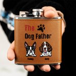 Personalisierte Der Hund Katze Vater Food-Grade-Edelstahl 6oz Whiskey-Flasche mit Lederbezug und Name Vatertag Geschenk für Papa Haustierliebhaber