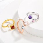 Anello aperto regolabile personalizzato con pietre di nascita a doppio cuore Regalo di compleanno per la festa della mamma per le donne