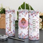 Personalized Flower Butterfly 20oz Straight Skinny Tumbler with Name and Straw Birthday Bridesmaid Gift for Women