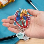 Personalized Anatomical Heart Brain Lungs Retractable Badge Reel with Name Charm and Badge Buddy Gift for Nurse Doctor Medical Student