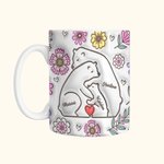 Personalized 3D-effect Floral Hugging Bears Mug with 2-9 Names Father's Day Birthday Gift for Family