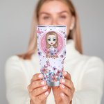 Personalized Pink Cartoon Girl Floral Butterfly 30oz Tumbler with Name Birthday Bridesmaid Gift for Women