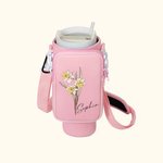 Personalized Waterproof Birth Flower Name Water Bottle Carrier Bag with Removable Pouch for 40oz Stanley Tumbler Birthday Gift for Family Friend