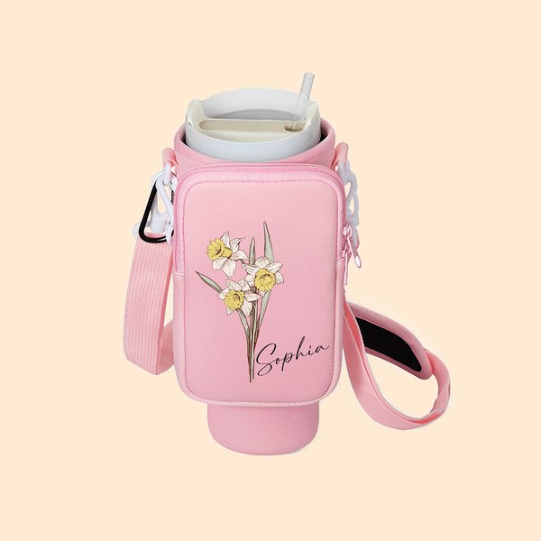 Waterproof Birth Flower Name Carrier for 40oz Stanley Tumbler