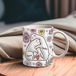 Personalized 3D-effect Floral Hugging Bears Mug with 2-9 Names Father's Day Birthday Gift for Family