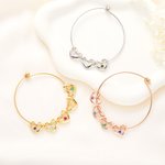Personalized 1-12 Heart Shape Charms Family Bangle with Engraved Names and Birthstones Mother's Day Birthday Gift for Women