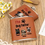 Personalisierte Der Hund Katze Vater Food-Grade-Edelstahl 6oz Whiskey-Flasche mit Lederbezug und Name Vatertag Geschenk für Papa Haustierliebhaber