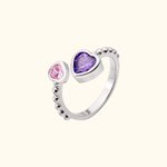 Anello aperto regolabile personalizzato con pietre di nascita a doppio cuore Regalo di compleanno per la festa della mamma per le donne