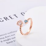 Anello aperto regolabile personalizzato con pietre di nascita a doppio cuore Regalo di compleanno per la festa della mamma per le donne