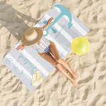 Personalised Seahorse Shell Anchor Super Absorbent Quick Dry Classic Stripe Beach Towel with Name Summer Holiday Party Gift for Family Friends