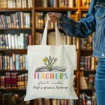 Personalized Teachers Plant Seeds 1-6 Birth Flowers Canvas Tote Bag Teacher's Day Gratitude Graduation Gift for Teacher