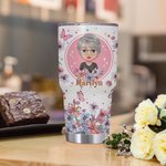 Personalized Pink Cartoon Girl Floral Butterfly 30oz Tumbler with Name Birthday Bridesmaid Gift for Women