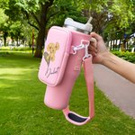 Personalized Waterproof Birth Flower Name Water Bottle Carrier Bag with Removable Pouch for 40oz Stanley Tumbler Birthday Gift for Family Friend