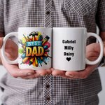 Personalised Best Dad Repair Tool Design Ceramic Mug with 1-8 Kid Names Father's Day Birthday Gift for Him