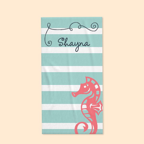 Personalisierte Seepferdchen Muschel Anker Strandtuch mit Namen Saugfähig Klassische Streifen Handtuch Sommerurlaub Party Geschenk für Familie