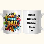 Personalised Best Dad Repair Tool Design Ceramic Mug with 1-8 Kid Names Father's Day Birthday Gift for Him