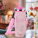 Perla personalizzata iniziale Bottiglia d'acqua Borsa Pouch per 40 oz Stanley Tumbler con cinghia regolabile e topper di paglia Regalo di compleanno p