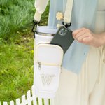 Perla personalizzata iniziale Bottiglia d'acqua Borsa Pouch per 40 oz Stanley Tumbler con cinghia regolabile e topper di paglia Regalo di compleanno p