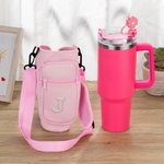 Perla personalizzata iniziale Bottiglia d'acqua Borsa Pouch per 40 oz Stanley Tumbler con cinghia regolabile e topper di paglia Regalo di compleanno p