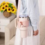 Personalized Floral Pattern Birth Flower Water Bottle Carrier Bag Pouch for 40oz Stanley Tumbler with Adjustable Strap Birthday Gift for Her