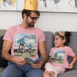 T-shirt 100% Coton Personnalisé avec Noms Personnages Père et Enfant Moto Casque Cadeau Fête des Pères pour Homme Enfant Famille