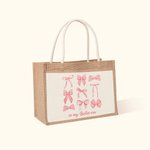 Personalized In My Ballet Era Coquette Bow Jute Tote Bag with Front Pocket and Text Large Capacity Birthday Gift for Her