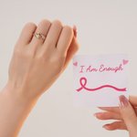 Personalised I Am Enough To Defeat Cancer Ring with Pink Ribbon Engraved Text and Card Breast Cancer Awareness Encouragement Gift for Women