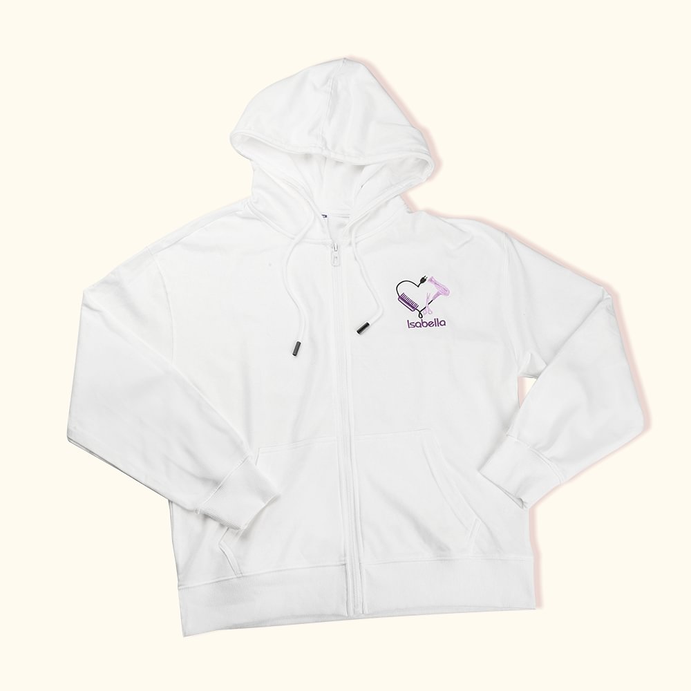Coiffeur Personnalisé Elements Broderie T-shirt Zip Up Hoodie avec Initiales ou Nom Cadeau pour Stylistes Amoureux de la Coiffure