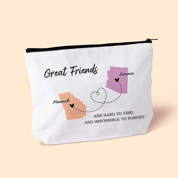 Personalized State to State Map Make Up Bag with Names Graduation Friendship Long Distance Gift for Family Friend