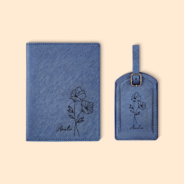 Personalisierte Geburt Blume Leder Passhalter und Gepäckanhänger mit Namen Geburtstag Geschenk für Travel Lovers Freunde