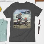 T-shirt 100% Coton Personnalisé avec Noms Personnages Père et Enfant Moto Casque Cadeau Fête des Pères pour Homme Enfant Famille