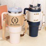 Personalized Floral Pattern Birth Flower Water Bottle Carrier Bag Pouch for 40oz Stanley Tumbler with Adjustable Strap Birthday Gift for Her