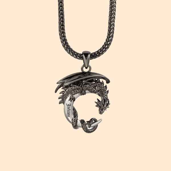 Personalisierte mittelalterliche Gothic Moon Dragon Name Halskette mit Fuchsschwanz Kette Vatertag Geburtstag Geschenk für Männer