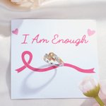 Personalised I Am Enough To Defeat Cancer Ring with Pink Ribbon Engraved Text and Card Breast Cancer Awareness Encouragement Gift for Women