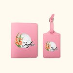 Personalisierte Golf Thema Aquarell Geburt Blume Leder Passport Holder Gepäckanhänger Set mit Namen Reisezubehör Geburtstag Geschenk für Golfliebhaber