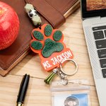 Personalized Glitter Paw Print ID Badge Lanyard with Beads Tassels Appreciation Gift for Teacher Pet Lover