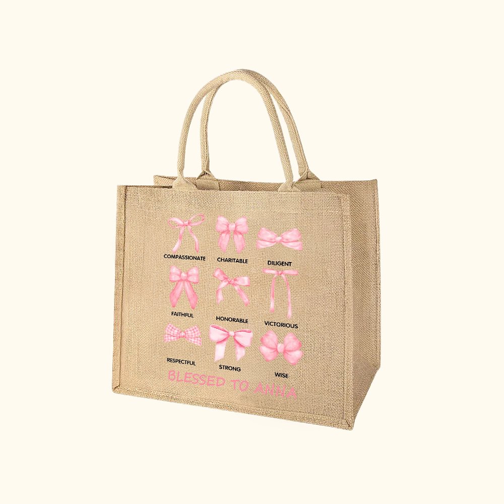 Sac en Jute Cabas Personnalisé avec Texte et Noeud Papillon Cadeau d'Anniversaire Inspirant pour Elle