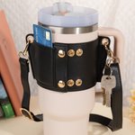 Personalized Floral Pattern Birth Flower Water Bottle Carrier Bag Pouch for 40oz Stanley Tumbler with Adjustable Strap Birthday Gift for Her