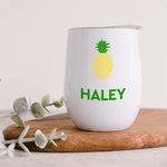 Verre à Vin 350 ml Personnalisé avec Nom Fruits Flamant Fleur Thème d'Été Cadeau Plage Enterrement de Vie de Jeune Fille pour Demoiselle d'Honneur