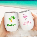 Verre à Vin 350 ml Personnalisé avec Nom Fruits Flamant Fleur Thème d'Été Cadeau Plage Enterrement de Vie de Jeune Fille pour Demoiselle d'Honneur