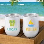 Verre à Vin 350 ml Personnalisé avec Nom Fruits Flamant Fleur Thème d'Été Cadeau Plage Enterrement de Vie de Jeune Fille pour Demoiselle d'Honneur