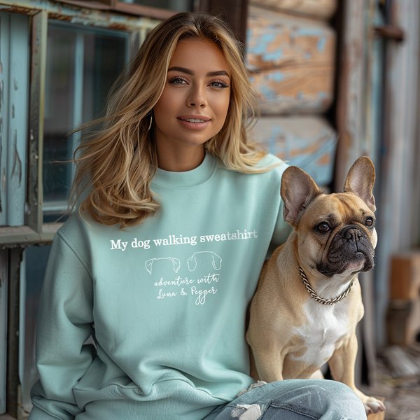 Personalized My Dog Walking 1-3 Dog Ear Outlines Multicolor T-Shirt Sweatshirt Hoodie with Names Birthday Gift for Pet Lover