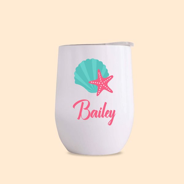 Personalisierte Früchte Flamingo Palm Blume Sommer Thema 12oz Wein Becher mit Namen Brautjungfer Bachelorette Beach Party Geschenk für sie
