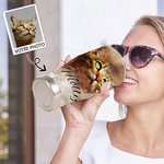 Gobelet Personnalisé avec Photo Animal Aquarelle et Prénom Gobelet avec Couvercle Étanche Paille Cadeau Anniversaire pour Amoureux Animal de Compagnie