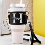 Personalized Floral Pattern Birth Flower Water Bottle Carrier Bag Pouch for 40oz Stanley Tumbler with Adjustable Strap Birthday Gift for Her