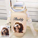 Personalized Pet Photo Oil Painting Water Bottle Carrier Bag for 40oz Stanley Tumbler with Name and Pouch Birthday Gift for Pet Lover