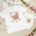Personalisierte Aquarell niedlichen Bären 100% Baumwolle T-Shirt Baby Onesie Lätzchen mit Namen unsere erste Muttertag Geschenk für Mama Baby